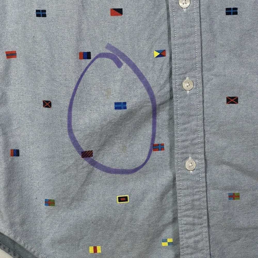 J. Crew‎ Slim Fit Oxford in Light Blue slim fit nautical flag print size Small